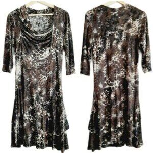 PULI Cowl Draped Neck Soft Dress Abstract Cheetah Pattern Sz M